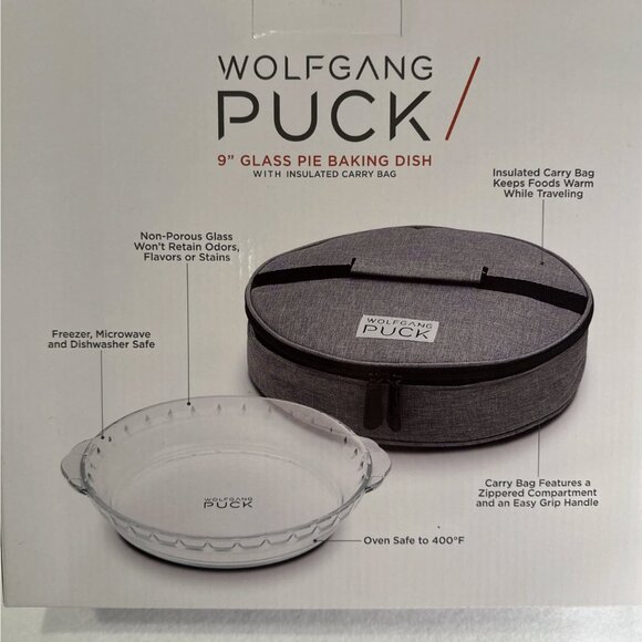 NWOT Wolfgang Puck 9 inch Glass Pie Dish W/ Insulated Carry Bag New in box - Picture 3 of 3